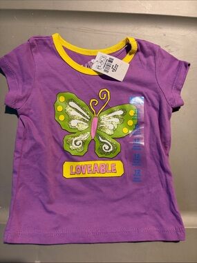 The Children's Place Purple Tee with Green Butterfly and Yellow Trim